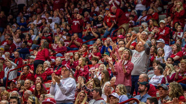 A large crowd cheers during the second half of the Indiana versus Maryland women's basketball game at Simon Skjodt Assembly Hall on Sunday, March 3, 2024.